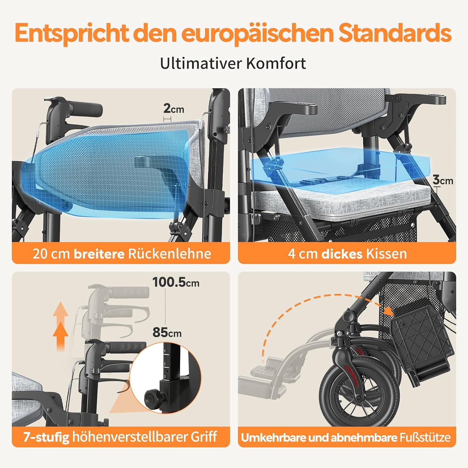 Thumbnail 3 de VOCIC 2-in-1 Rollstuhl-Rollator: faltbar, leicht, vielseitig – Outdoors mit Gummireifen und Netz-/Taschengestaltung