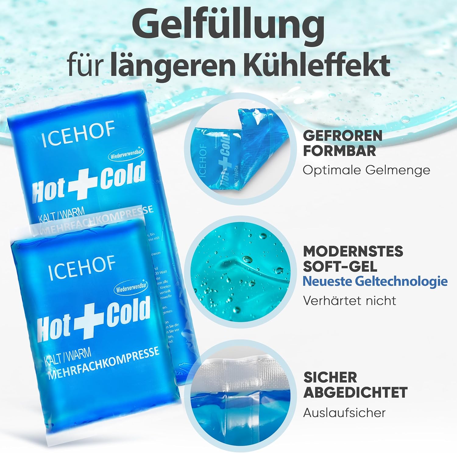 Thumbnail 2 de ICEHOF Kühlpads 3er-Set: Soft-Gel Kühlkompressen mit langer Kühldauer (29 x 12 cm + 12 x 17 cm)