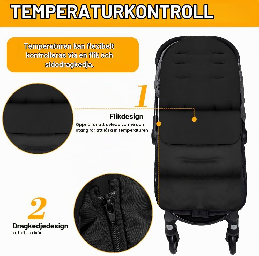 Detalle 2 de AOOWU åkpåse för barnvagn med fleecefoder och dubbla dragkedjor