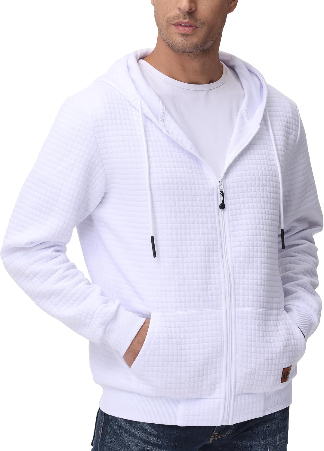 Detalle de Tyhengta Herren Kapuzenpullover mit Reißverschluss und Taschen – Sportliche Sweatjacke