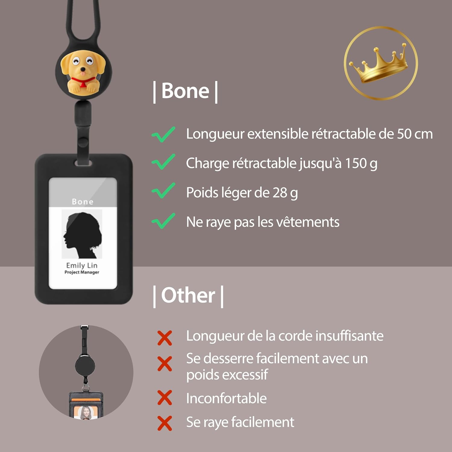 Thumbnail 3 de Porte-badge BONE Mr. Deer avec cordon 50 cm 📎