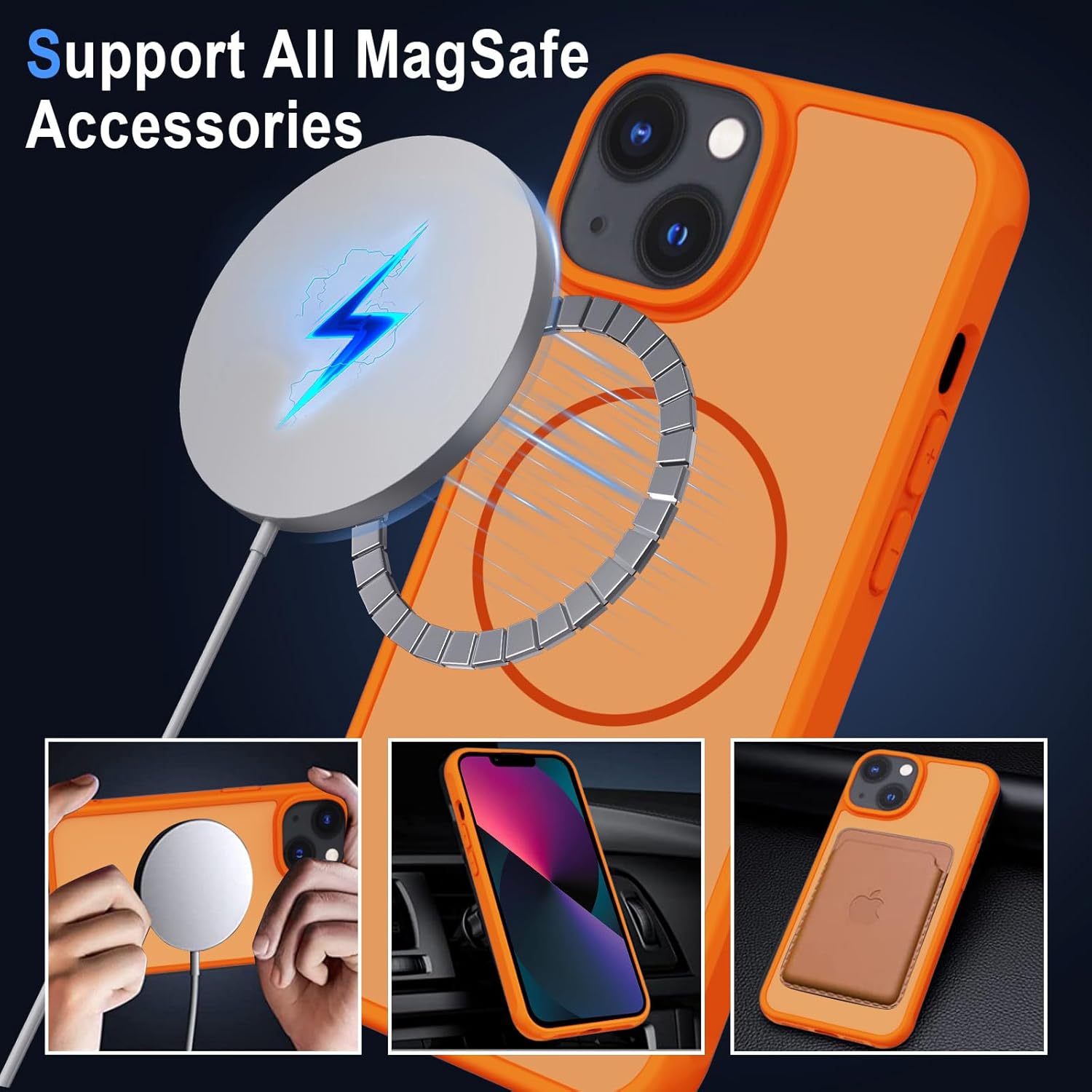 Detalle de XTCASE Coque Magnétique pour iPhone 13 — Dos translucide orange, bord TPU antichoc et bumper en aluminium