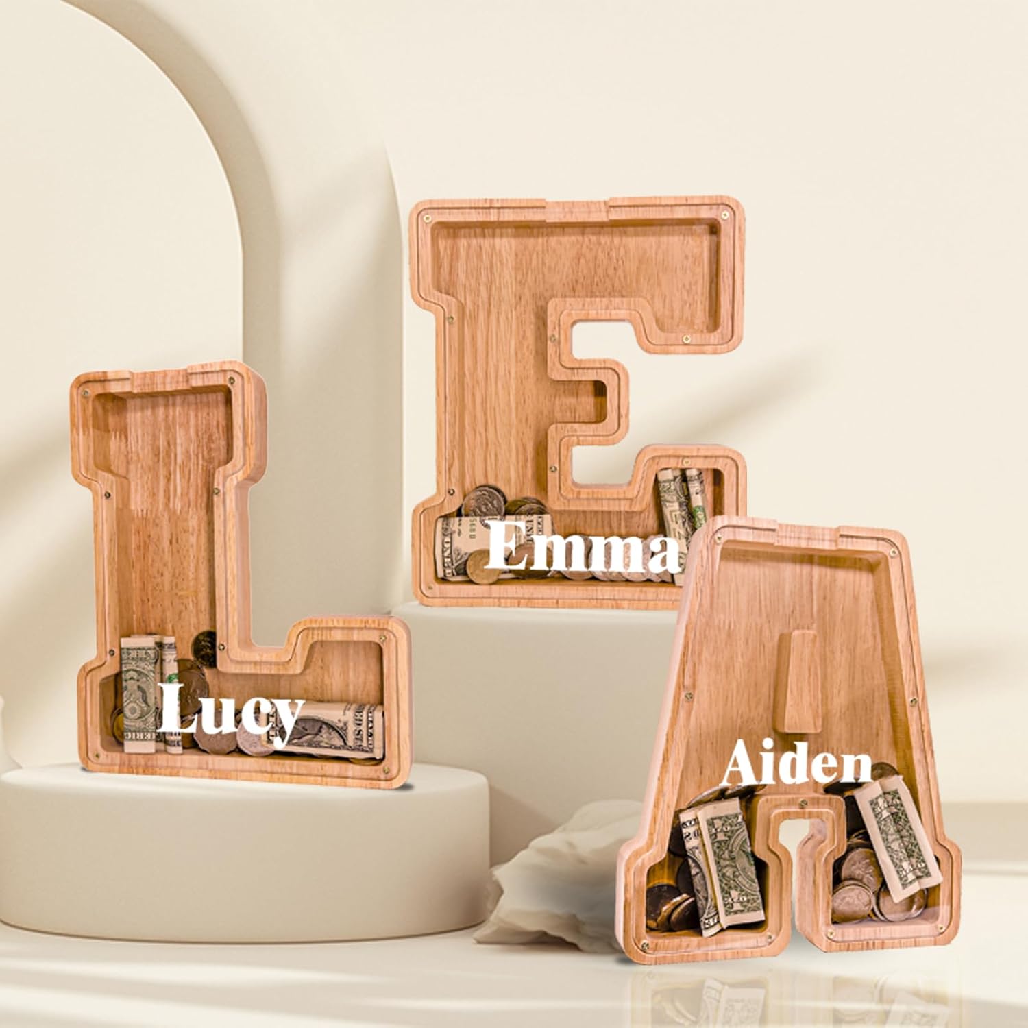 Thumbnail 6 de JOOMLAFLY Wooden Letter Piggy Bank: Large, Personalized Initial Coin Bank for Kids
