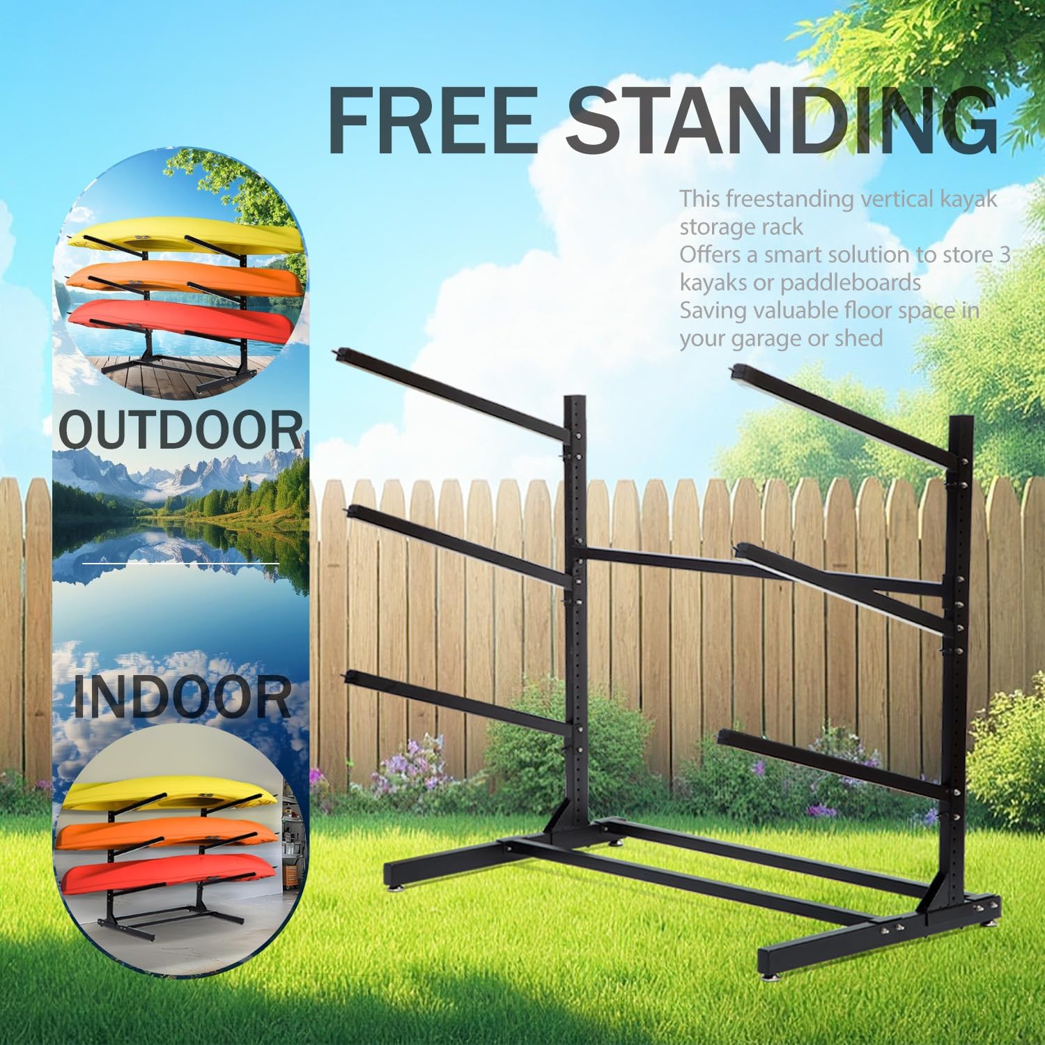 Thumbnail 1 de Taelakeni 3 Layers Kayak Storage Rack, Adjustable Freestanding Steel Stand