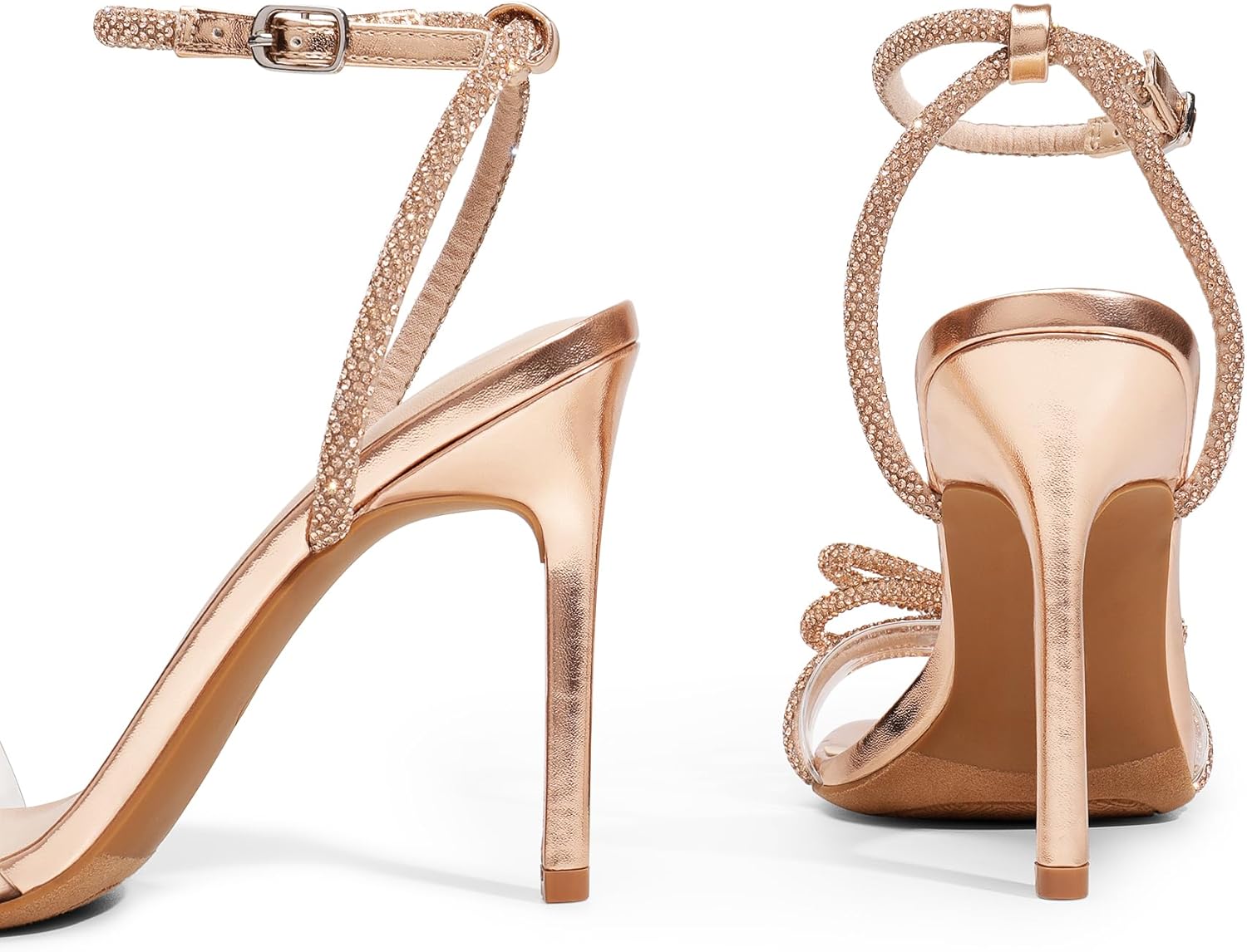 Thumbnail 5 de DREAM PAIRS Women's Double Bowknots Crystal Sandals: Clear Slingback Heels with Diamond Accents