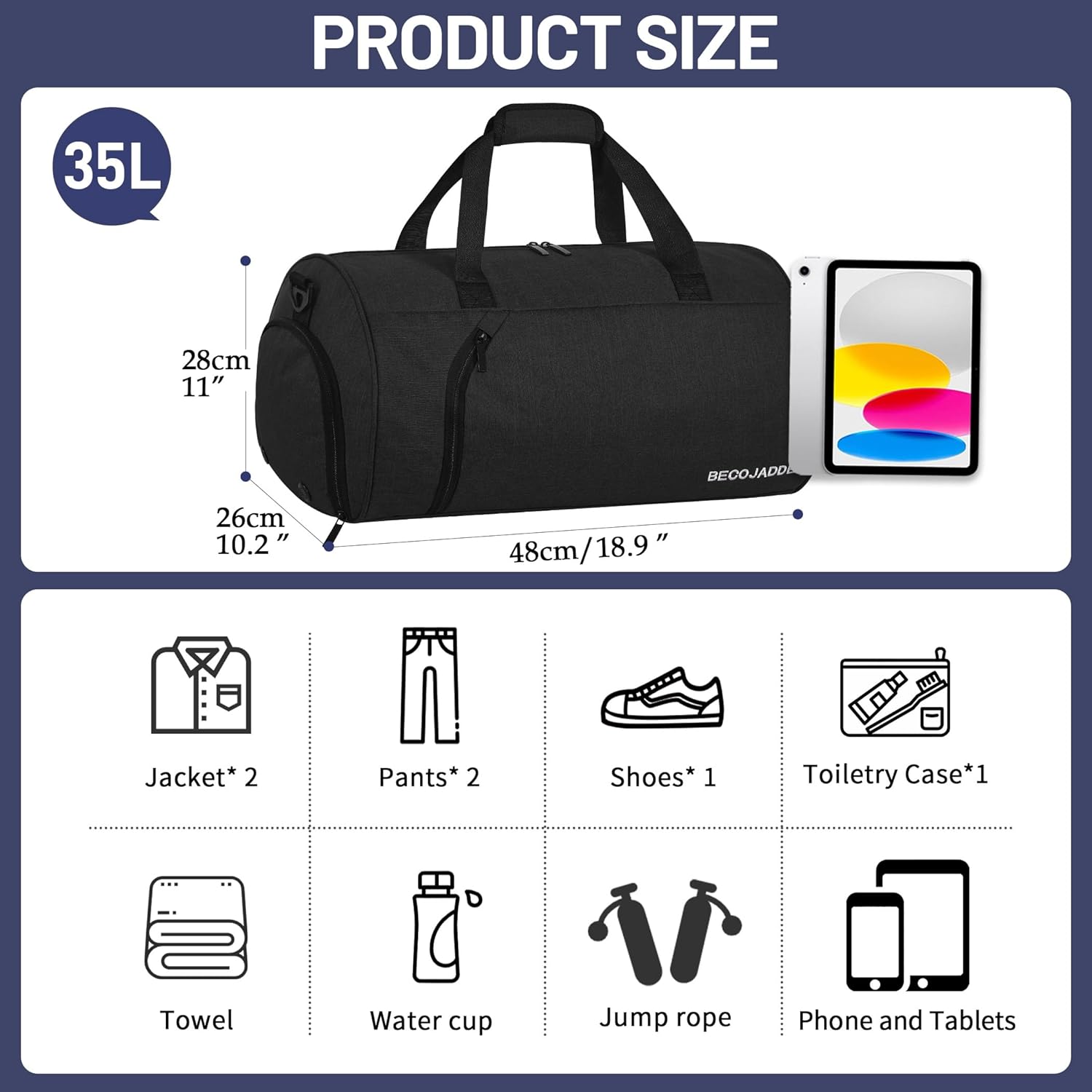 Detalle 2 de BECOJADDE 35L Gym Bag Review: a practical travel sports duffle for daily gym use