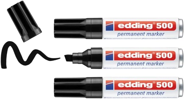 Detalle de Edding 500 4-500-3-1001 permanente markers, zwart, 3 stuks, wigpunt 2-7 mm