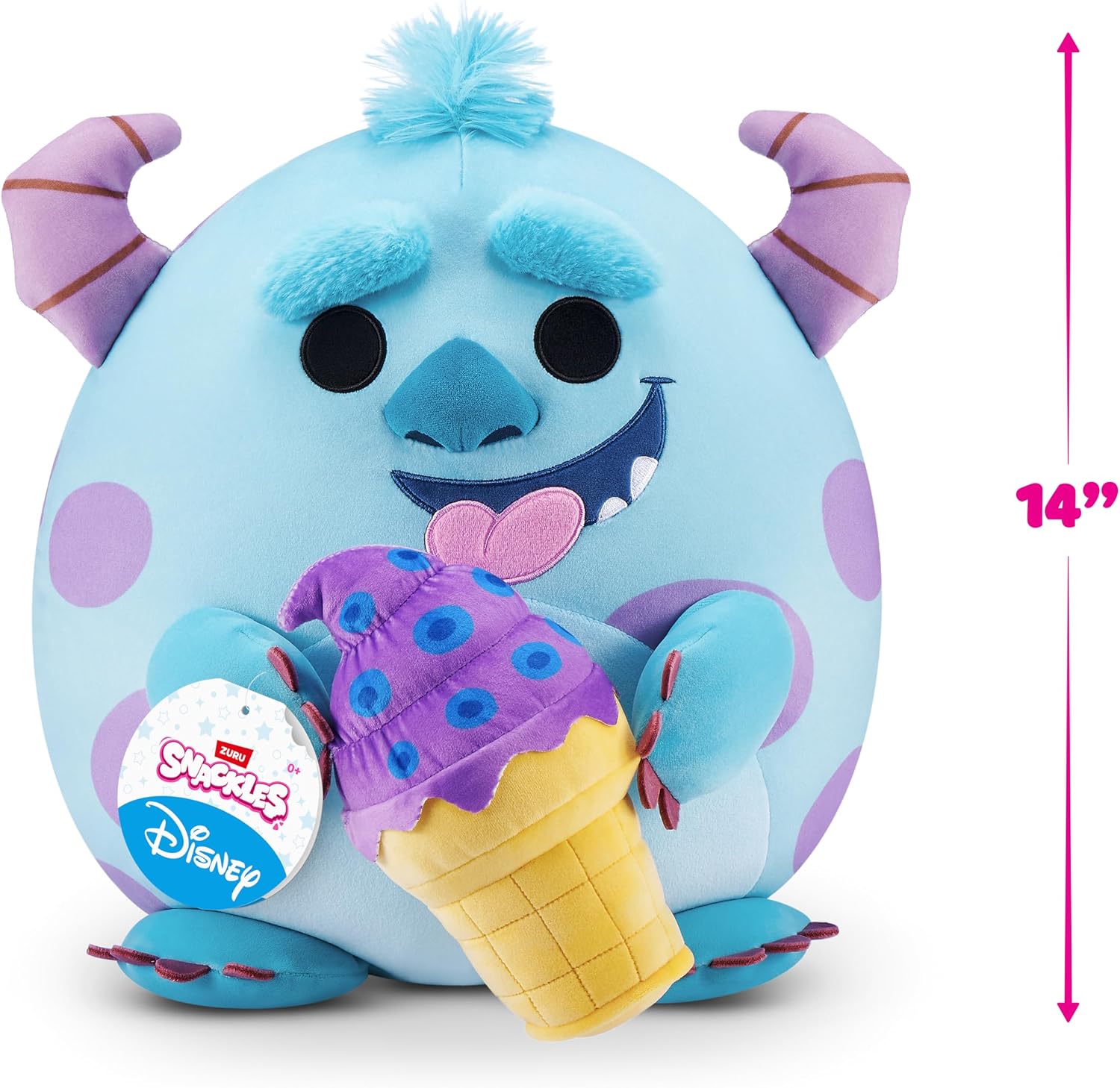 Detalle 2 de Snackles Disney Plüschspielzeug (35 cm) von ZURU mit Snack-Accessoire – Sulley & LCE Cream