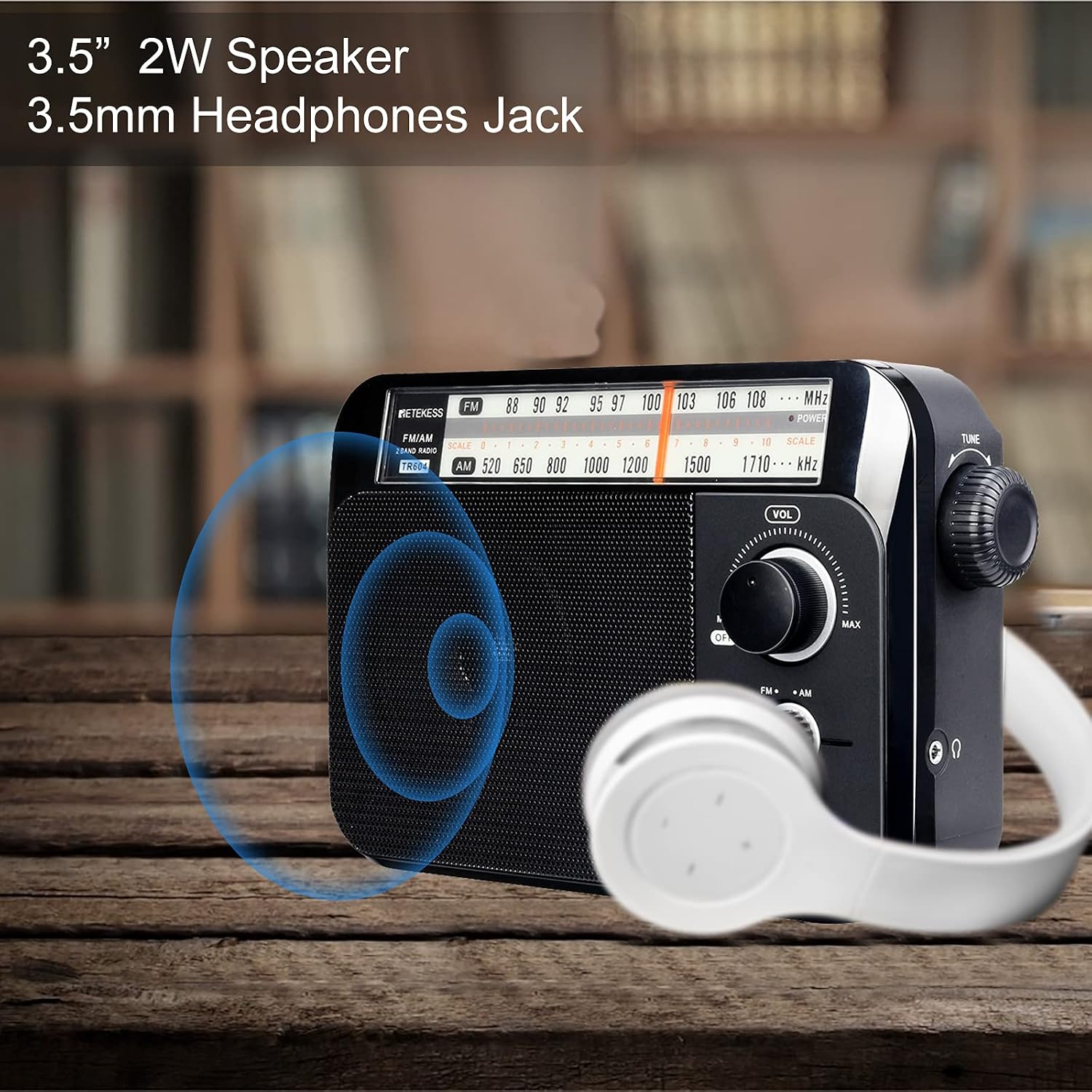 Thumbnail 4 de Retekess TR604 AM/FM Radio with Large Dial, Dual Power, and Earphone Jack