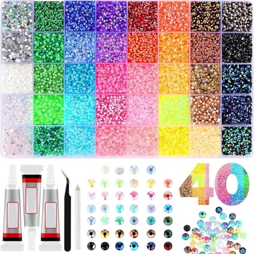 Detalle de 32000 Pcs Bedazzling Kit with Glue – Zhaohyjianm 40 Colour Resin Jellies with Glue, Tweezers and Pick-up Pen