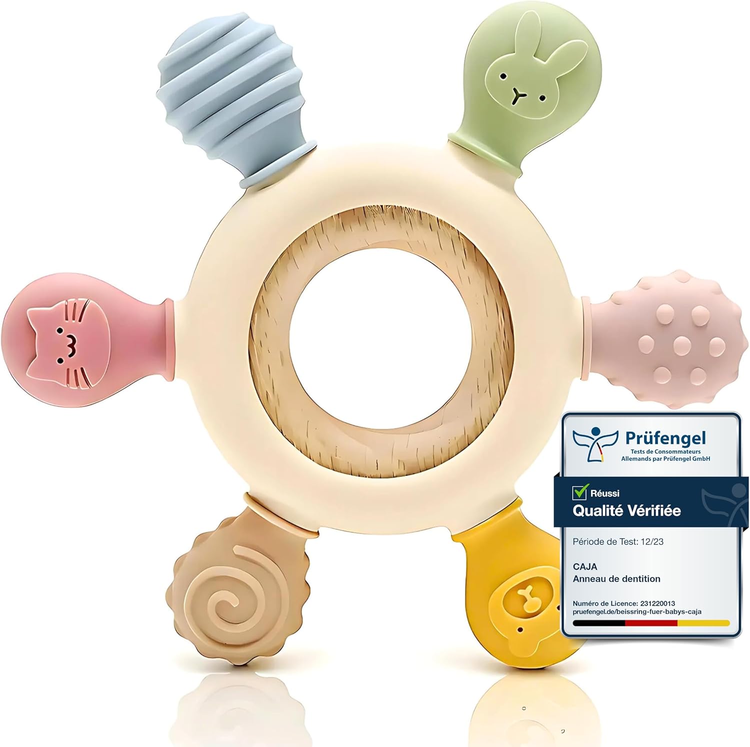 Detalle de CAJA anneau de dentition bébé silicone et bois