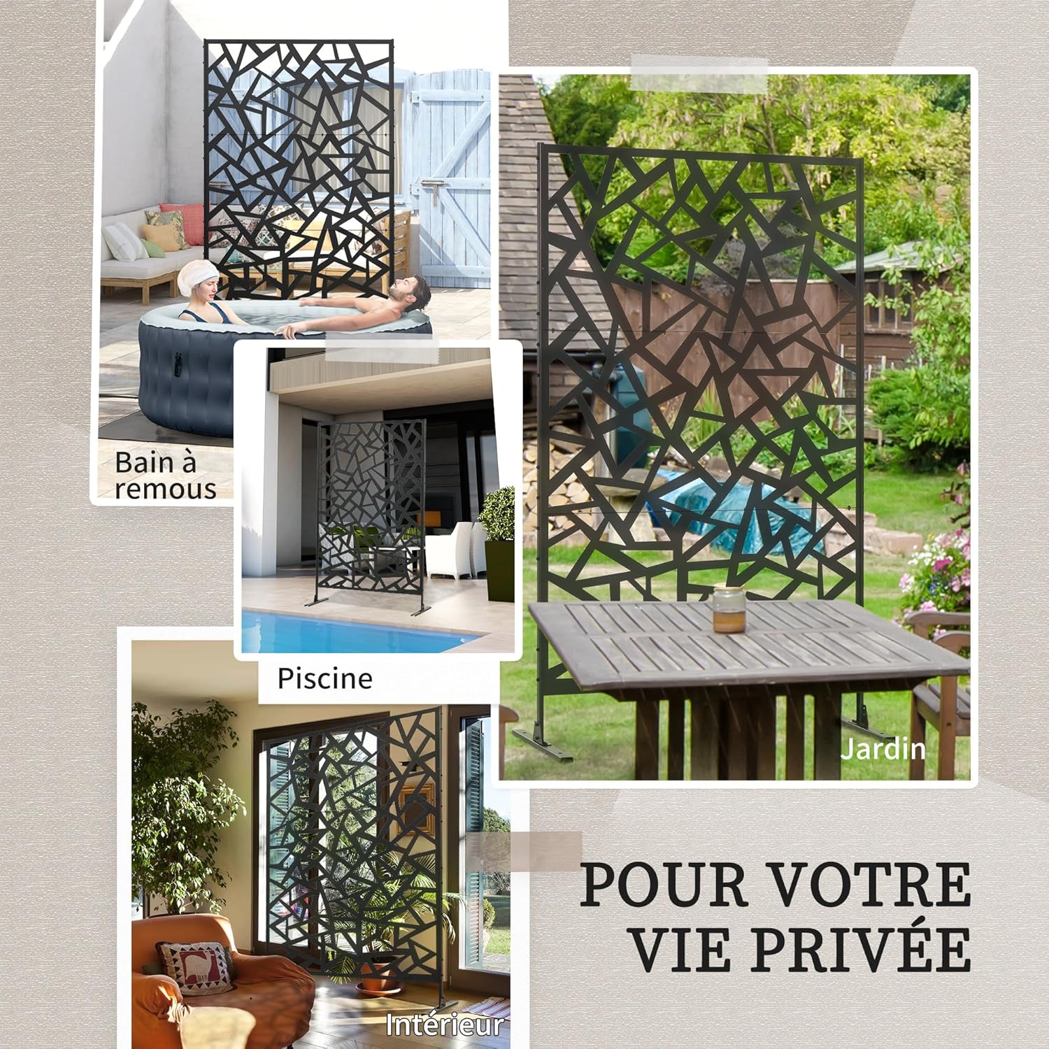 Thumbnail 4 de Outsunny Panneau Brise-Vue Jardin Balcon – 122 x 45 x 198 cm, noir, métal époxy ajouré