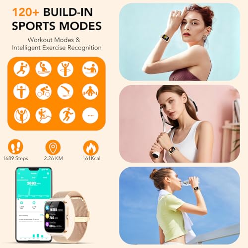 Detalle de CASCHO Smartwatch Mujer Elegante 1.85" HD con Llamadas Bluetooth, IA y 2 Correas (Oro Rosa)