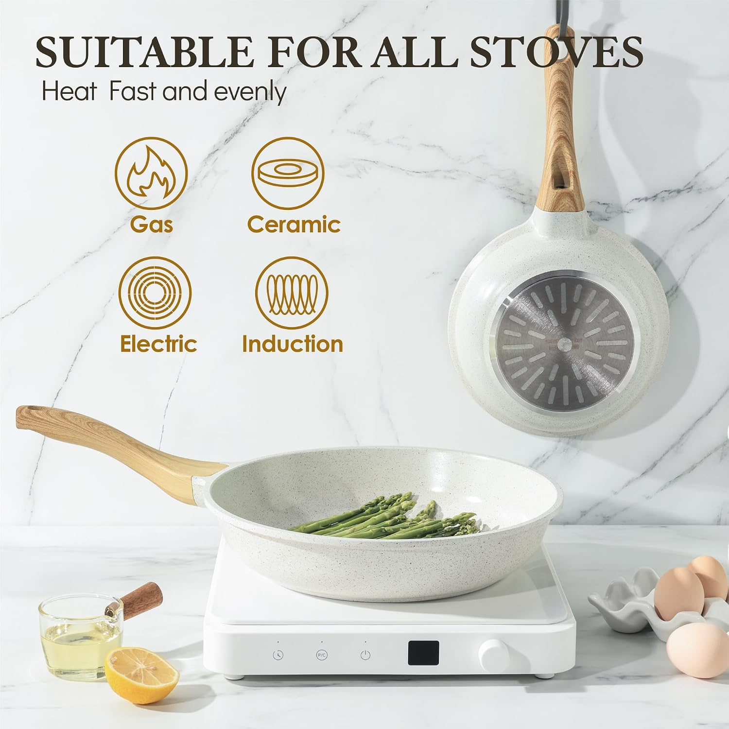 Detalle de SENSARTE Weiß Keramik Bratpfanne 28 cm – Antihaft Skillet für Omelette, Gas & Induktion