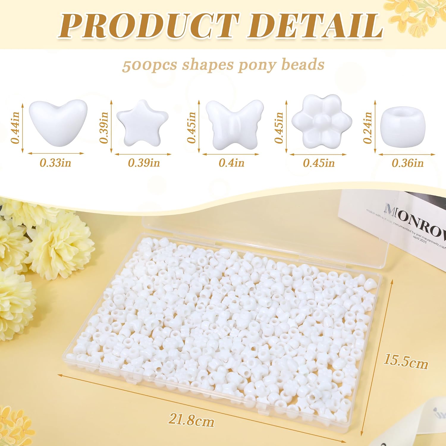 Thumbnail 1 de Sahoottie 500 Stück Weiße Pony Beads – Sterne, Herzen, Blumen, Schmetterlinge und mehr