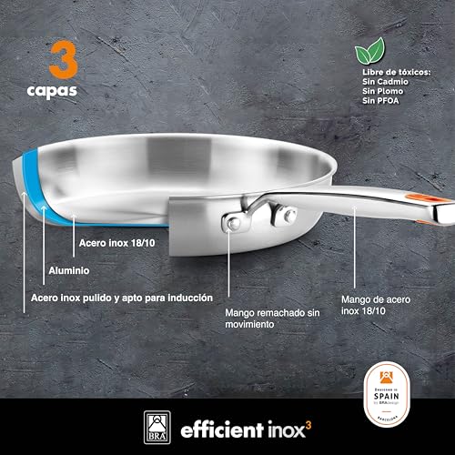 Detalle de Poêle BRA Efficient Inox Triply 28 cm ⚙