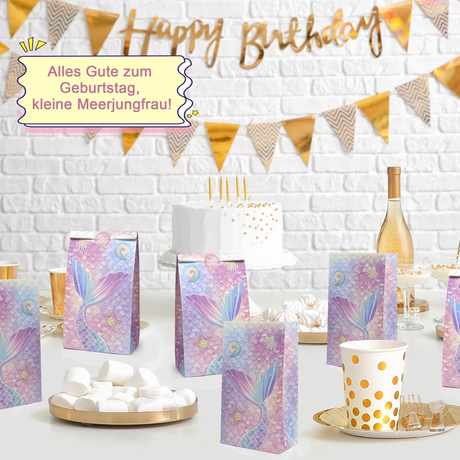 Thumbnail 5 de 12 Geschenktüten „Meerjungfrau“ aus Kraftpapier (mit Aufklebern), Set für Süßigkeiten & Party-Goodies