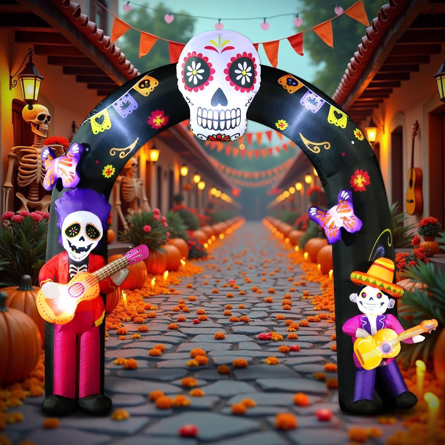 Detalle de DomKom K1455 8-Foot Day of the Dead Inflatable Arch with LED Lights
