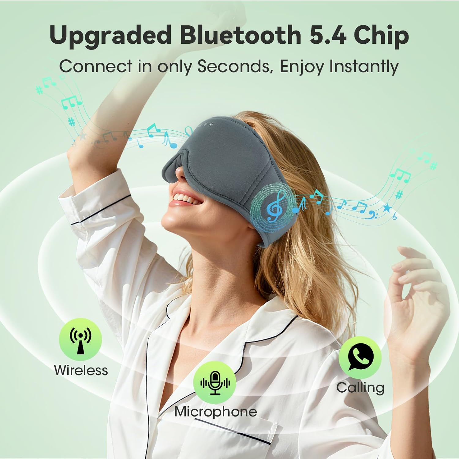 Thumbnail 5 de BeMyLady 3D Bamboo Cotton Sleep Mask with Bluetooth 5.4 Headphones (Grey)
