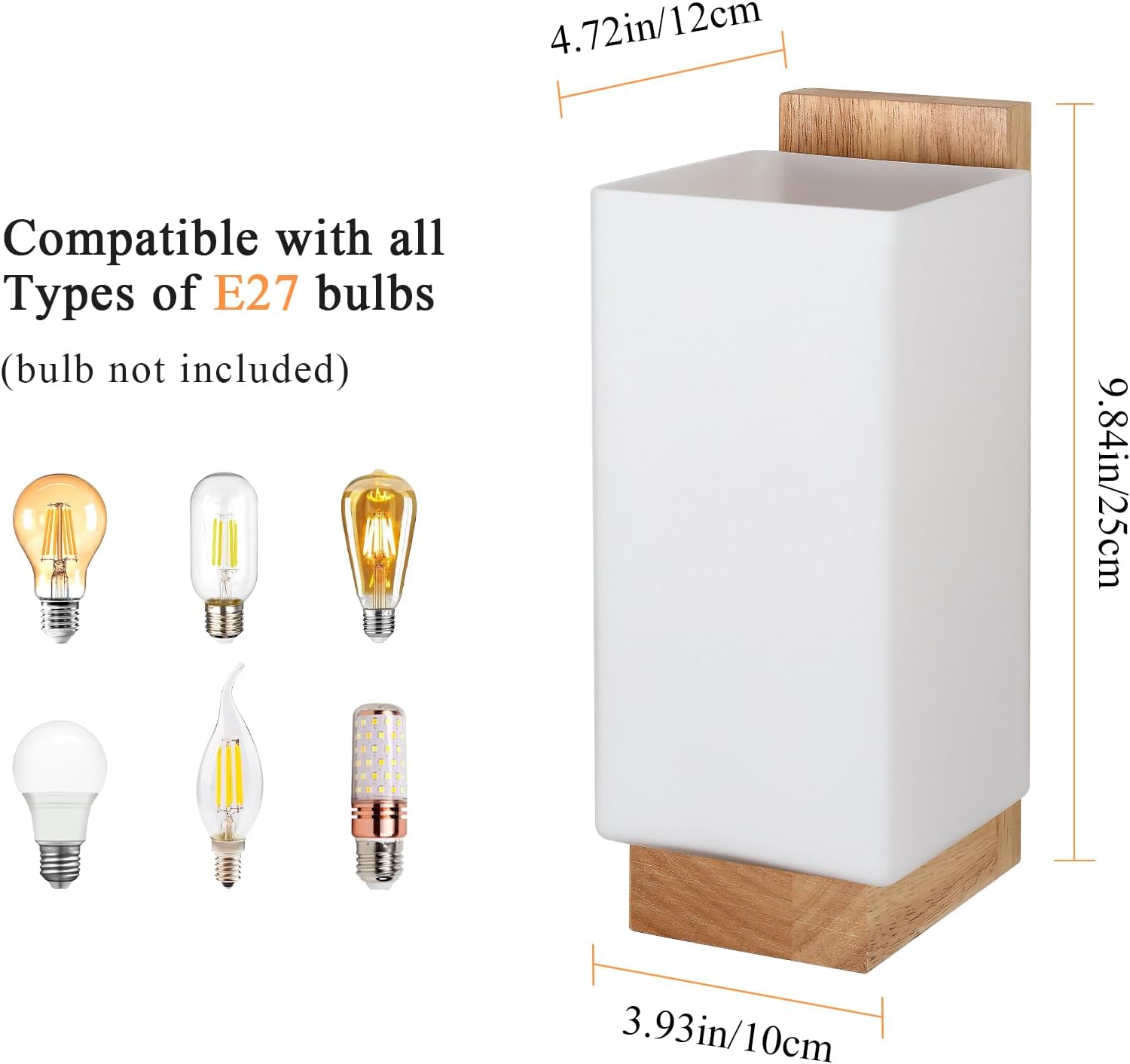 Thumbnail 3 de Comely Applique da parete in legno vintage con paralume in vetro e attacco E27