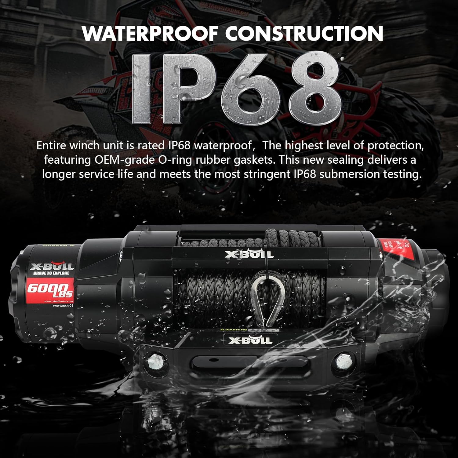Thumbnail 1 de X-BULL New 6000LBS IP68 Waterproof Electric Winch: 2-in-1 Wireless Remote, Synthetic Rope