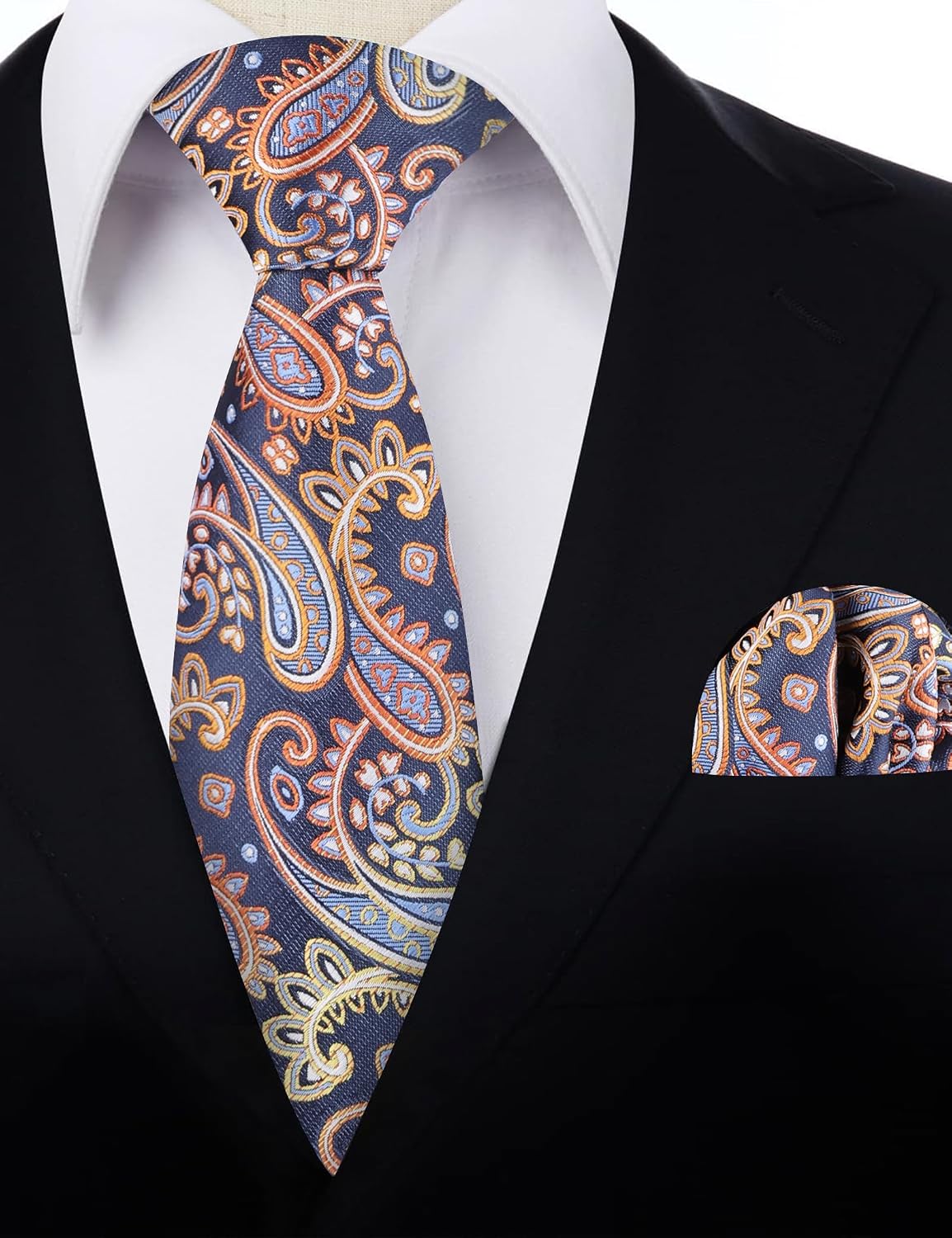 Detalle de Alizeal Paisley Tie and Hanky Set – 100% Polyester, Classic Jacquard for Business, Wedding and Party