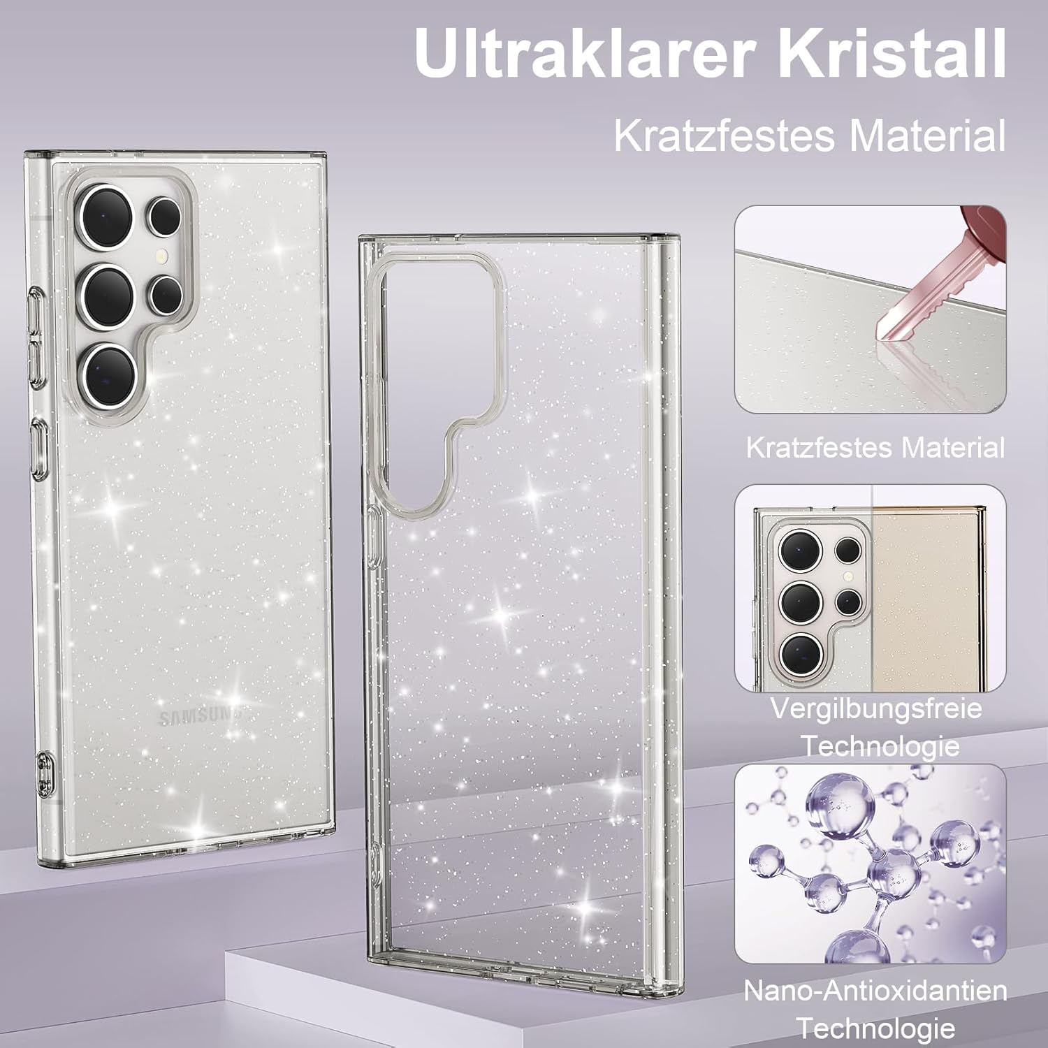 Thumbnail 2 de Glitzer Hülle für Samsung Galaxy S24 Ultra – Transparent, stoßfest und bling-glitzernd