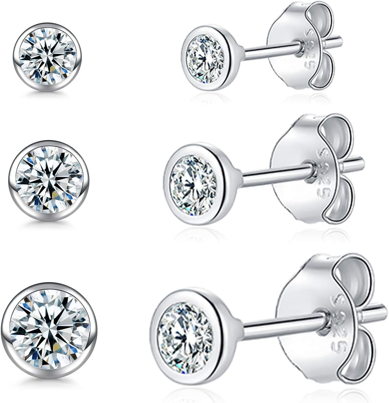 Detalle de Damen Ohrstecker Silber 925 3 Paar 2/3/4 mm