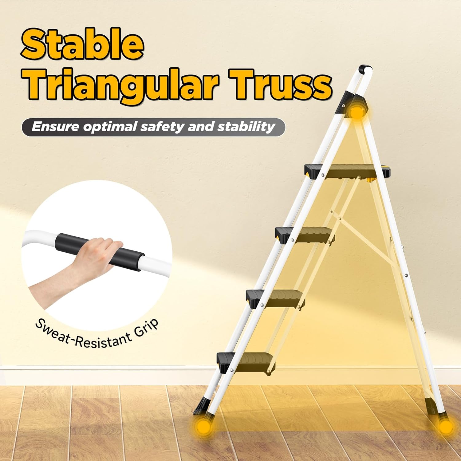 Thumbnail 4 de Urackify Escabeau pliable 4 marches 150 kg avec verrouillage de sécurité