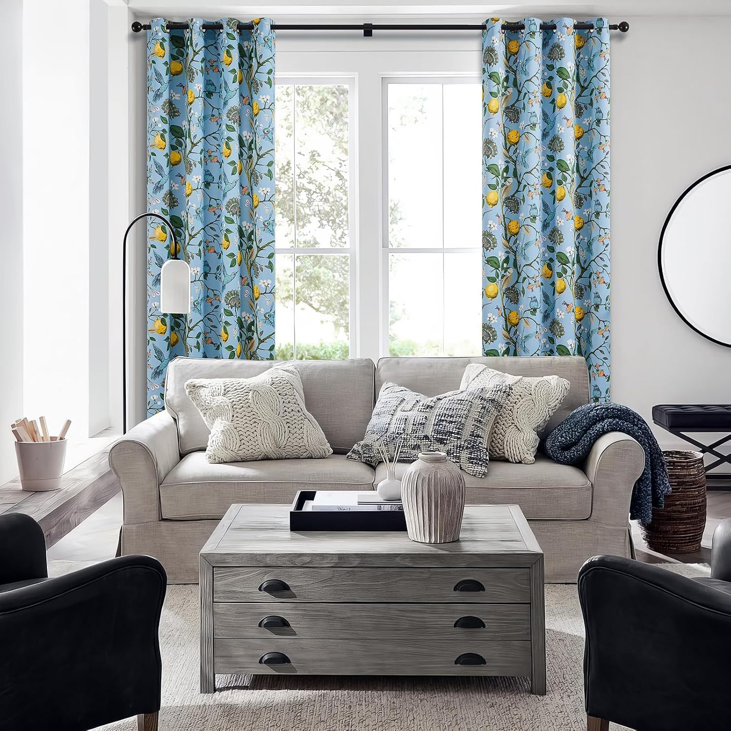 Thumbnail 4 de Topfinel Blue and White Patterned Curtains 84 Inches 2 Panels