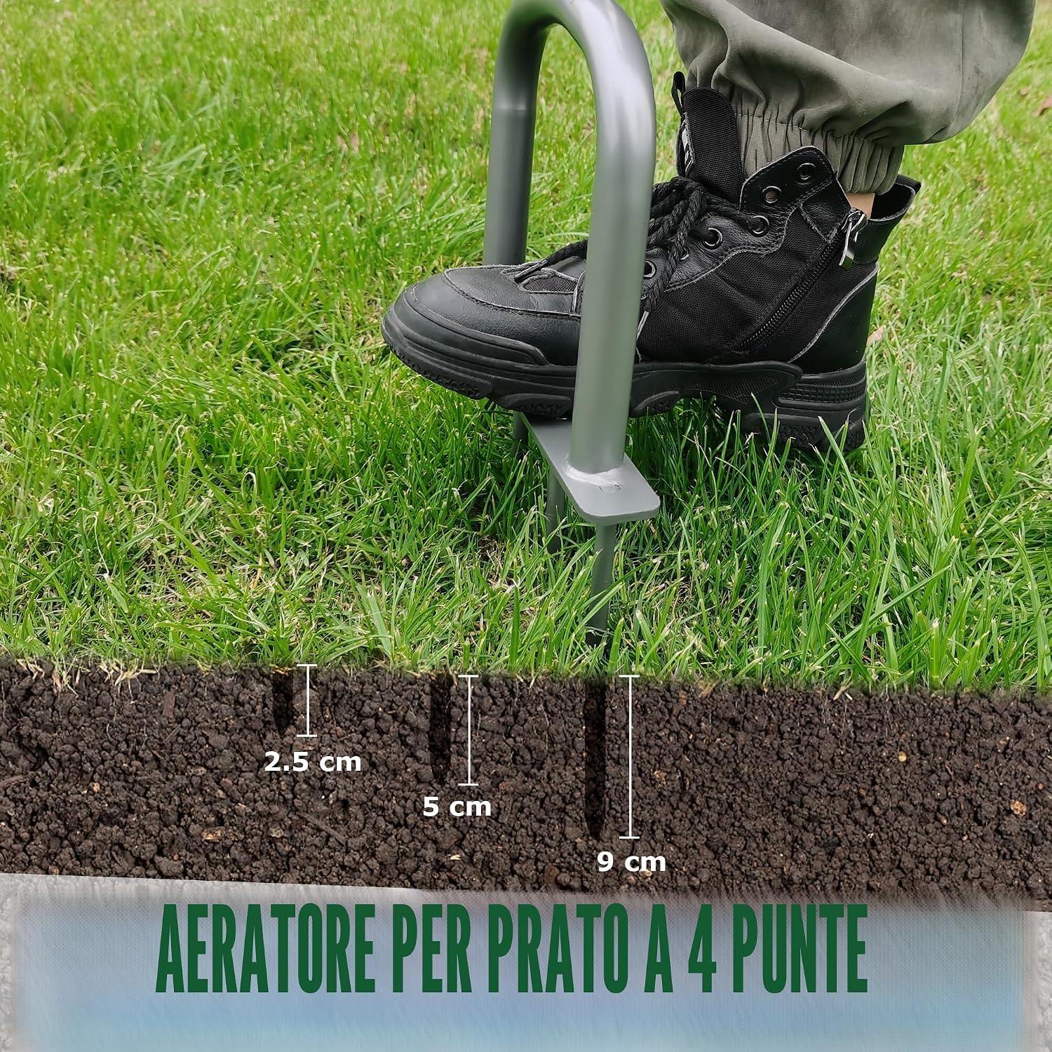 Detalle 2 de BARAYSTUS Arieggiatore manuale per prato con 4 punte regolabile in altezza