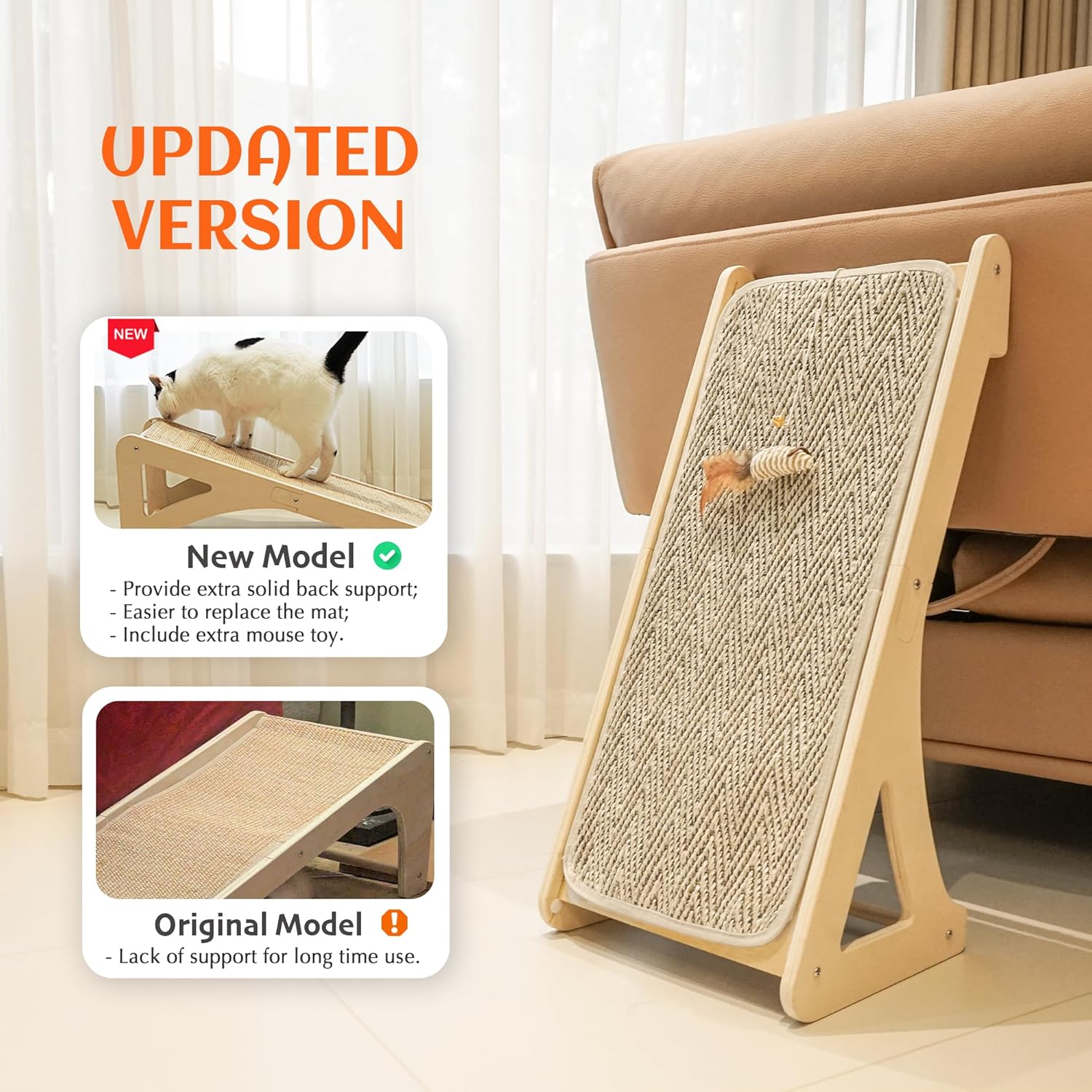 Thumbnail 1 de PETKARAY Cat Scratcher: Sisal Ramp with Wall Access, 27" L-Shape Scratching Pad for Indoor Cats