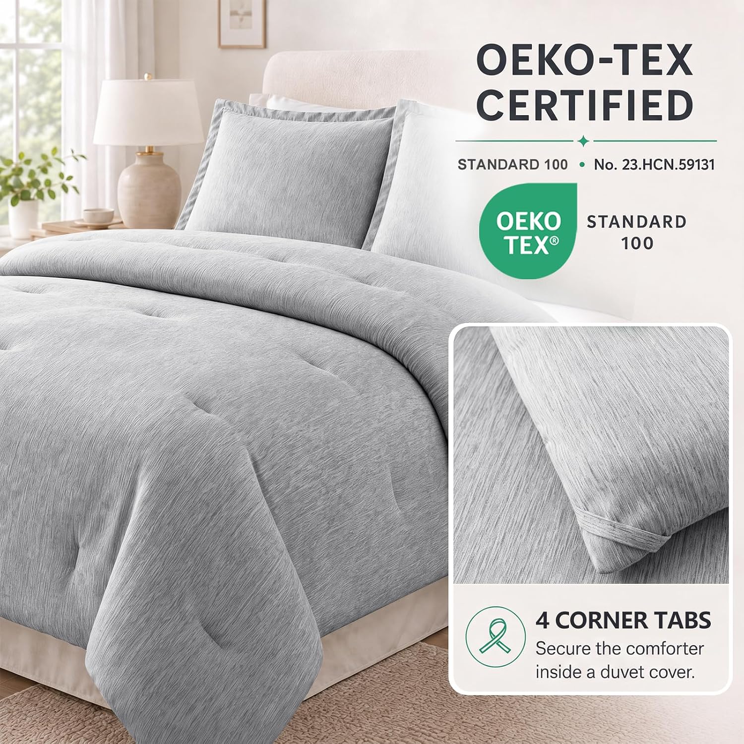 Detalle 2 de CozyLux Queen Comforter Set (3-Piece) in Light Gray, Double-Brushed Microfiber Cationic Dyeing