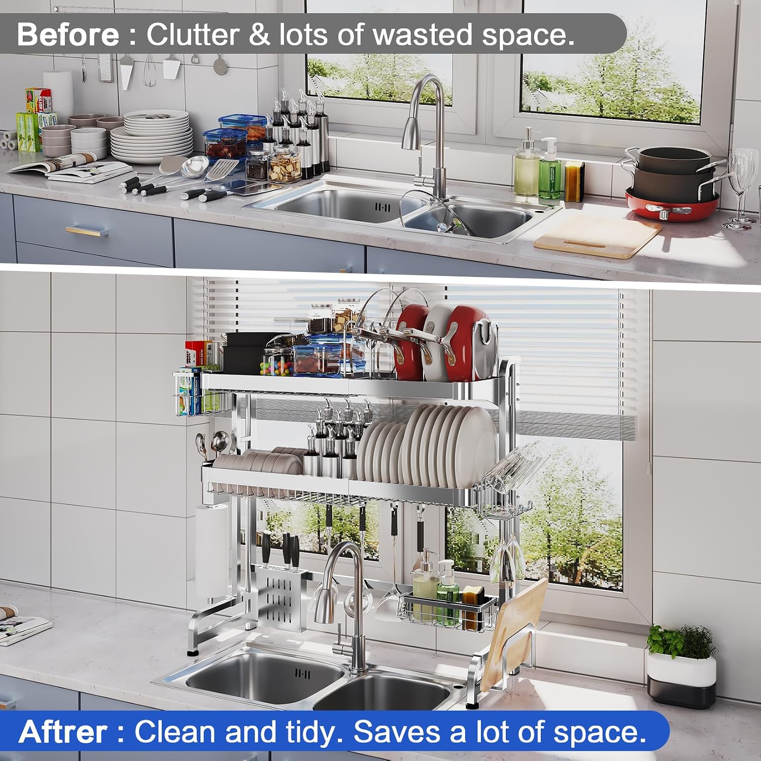 Thumbnail 6 de LIVOD 3-Tier Over-The-Sink Stainless Steel Dish Rack