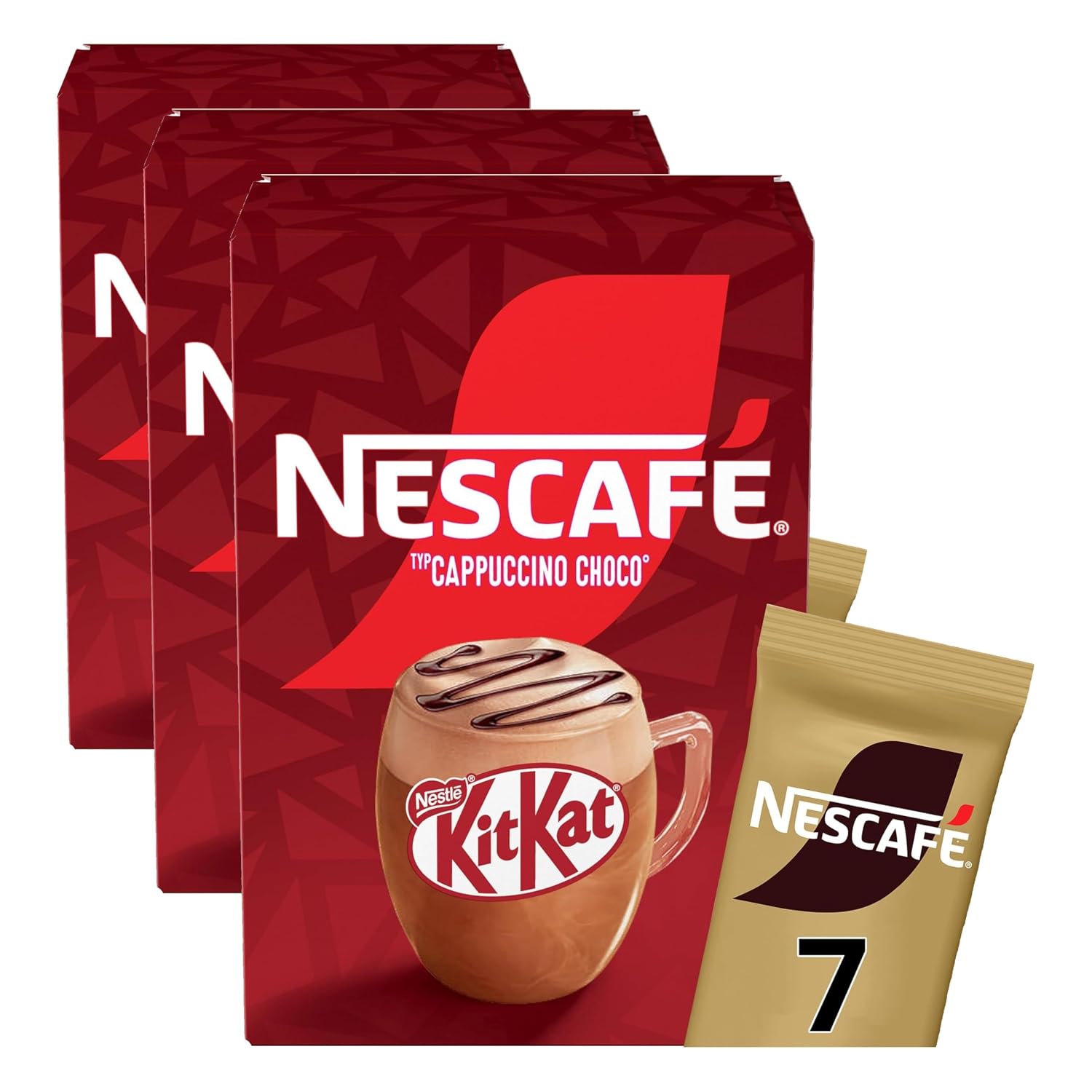 Detalle de NESCAFÉ TypCappuccino Choco KitKat – Getränkepulver-Sticks mit löslichem Bohnenkaffee, 3er Pack (7 Sticks à 21 g)