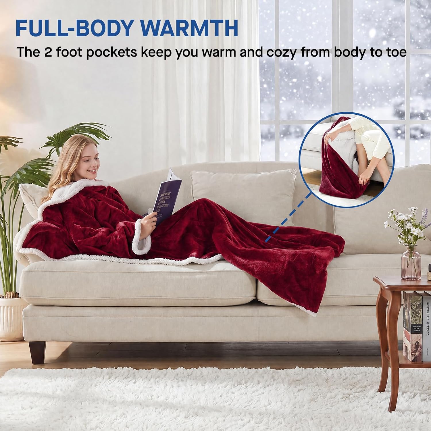 Detalle de Sealy Wearable Electric Blanket, 50" x 70" with Foot Pocket, Sleeves and 6 Heat Settings