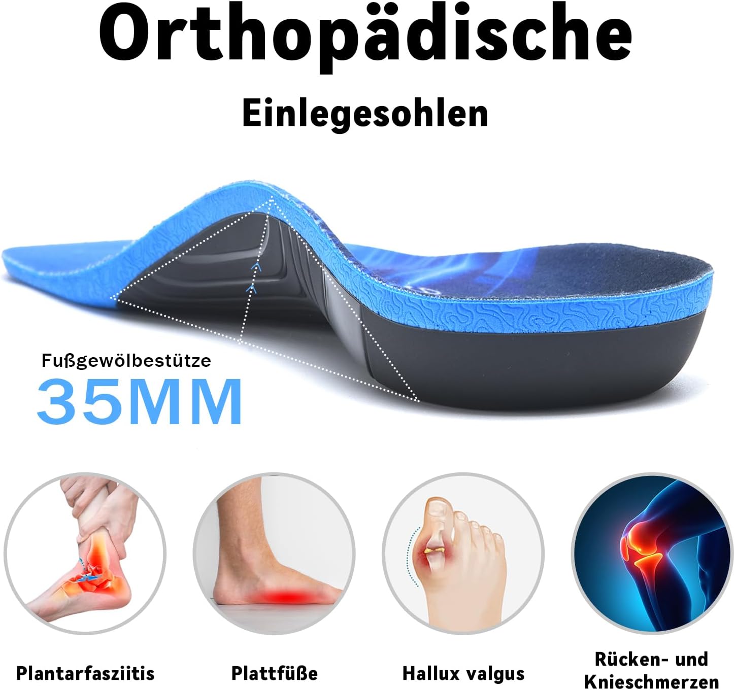 Thumbnail 1 de GemChve orthopädische Einlegesohlen für Herren & Damen (TPU/PU/PORON) – für Plantarfasziitis, Fersensporn & Plattfuß, EU 43–44,5
