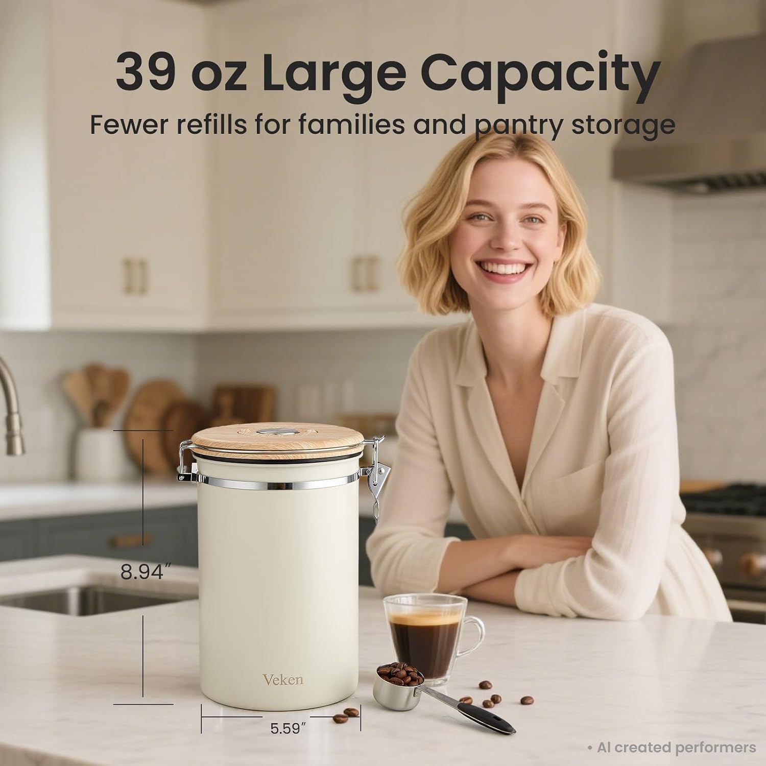 Detalle 2 de Veken 39 OZ Coffee Canister airtight storage
