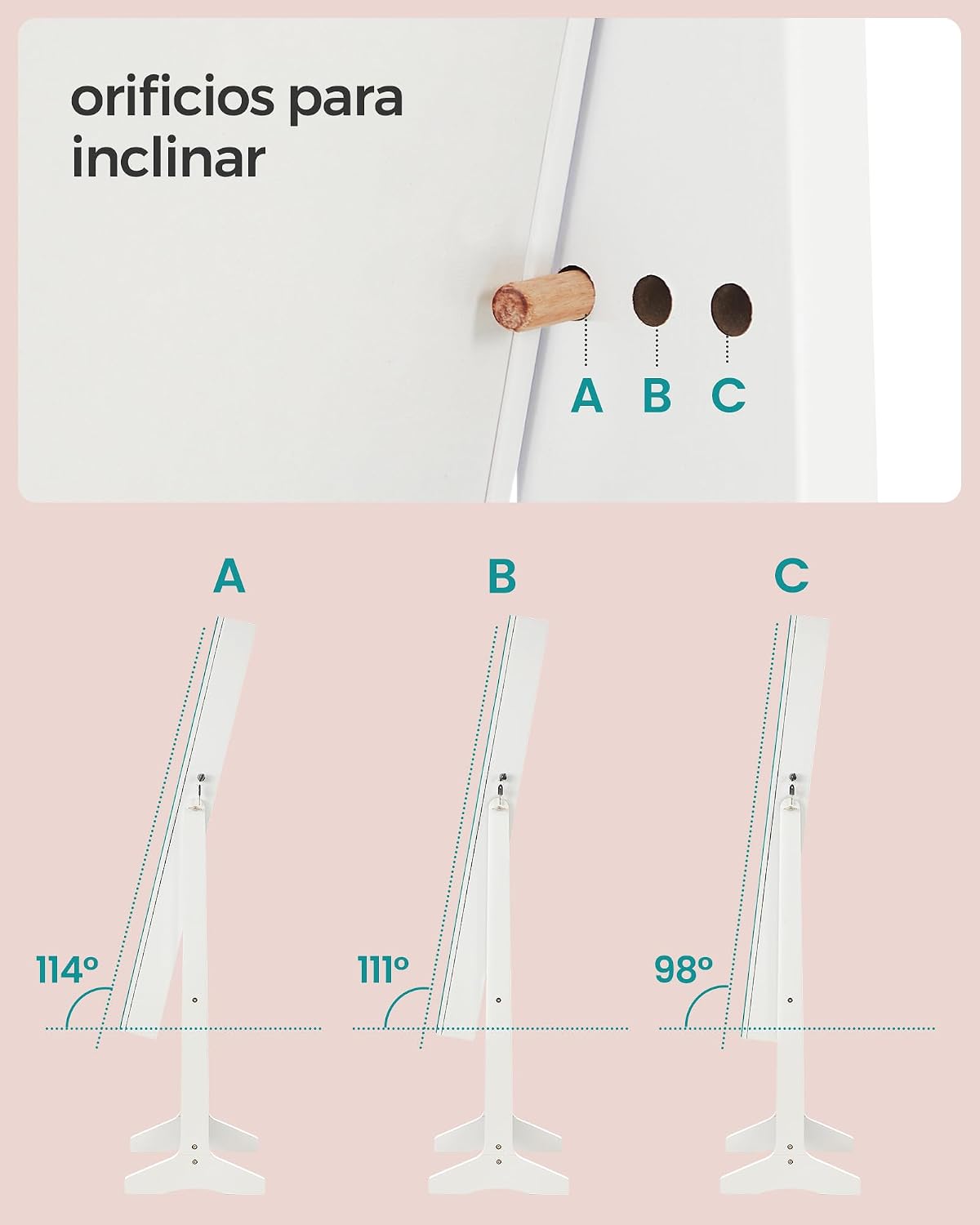 Detalle de SONGMICS Espejo Joyero JJC069W02 con cerradura, armario bloqueable y espejo de longitud completa