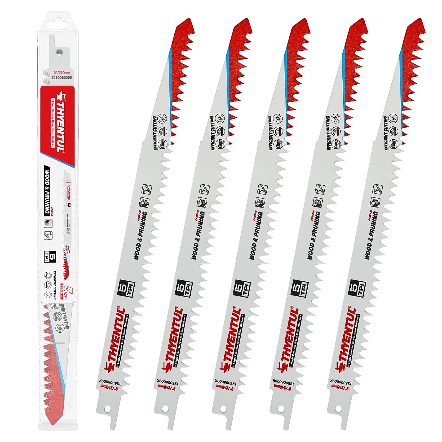 Detalle de THYENTUL R1 9-Inch Pruning Reciprocating Saw Blades, 5 TPI, High-Carbon Steel