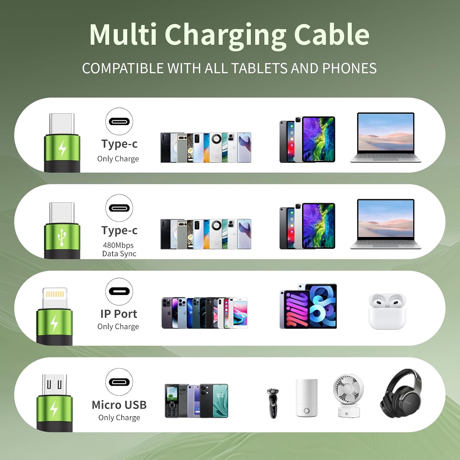 Thumbnail 6 de Firsting Green Multi Charging Cable, 5 ft
