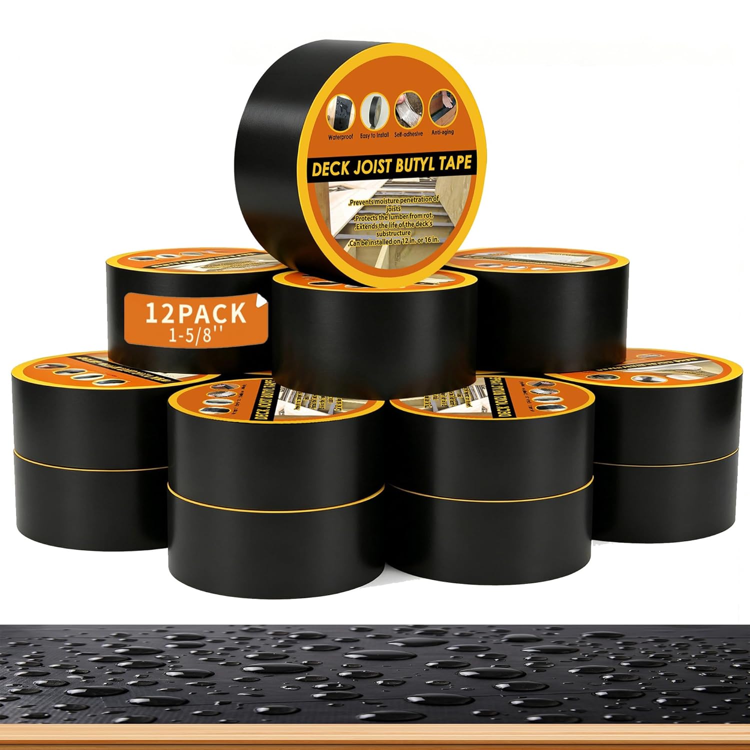 Detalle de JOAPRIL 12 Pack Deck Joist Tape (1-5/8" x 50') – Durable Butyl Flashing for Wood Decks