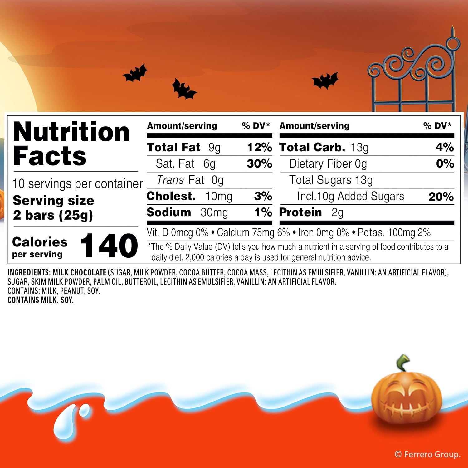 Detalle de Kinder Chocolate Halloween Candy, 20 Individually Wrapped Bars with Creamy Milk Filling