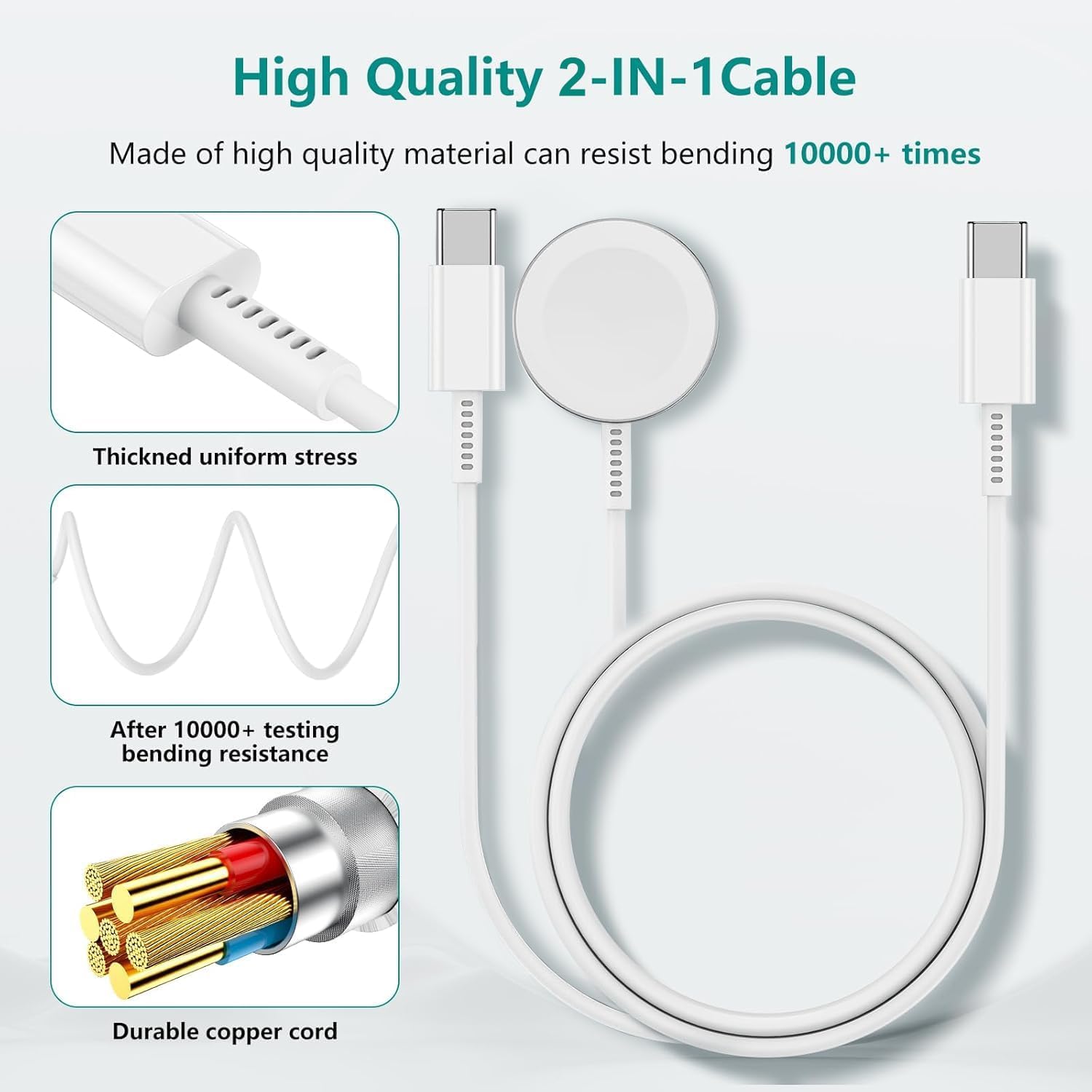 Thumbnail 1 de 2 in 1 USB-C Apple Watch Charger (MFi Certified) — Magnetic Cable for iPhone & Watch, 6ft