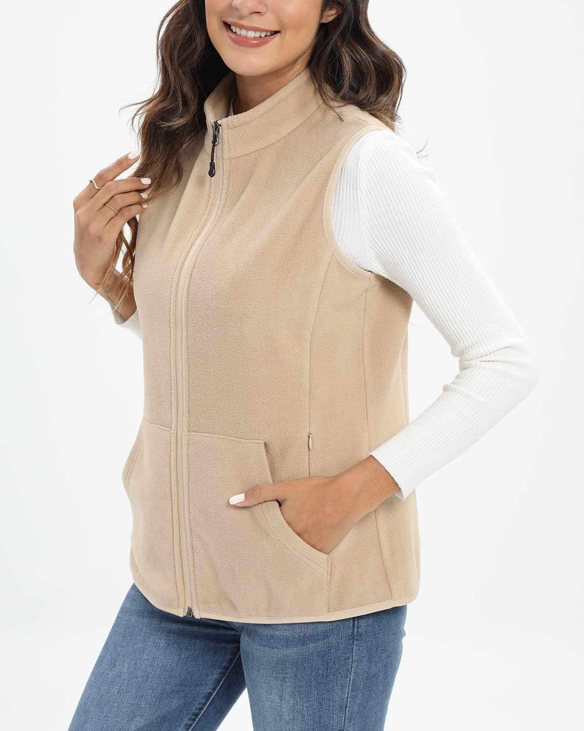Detalle de Xeoxarel Women's Fleece Vest with 6 Pockets, 280 g Fleece and Stretch