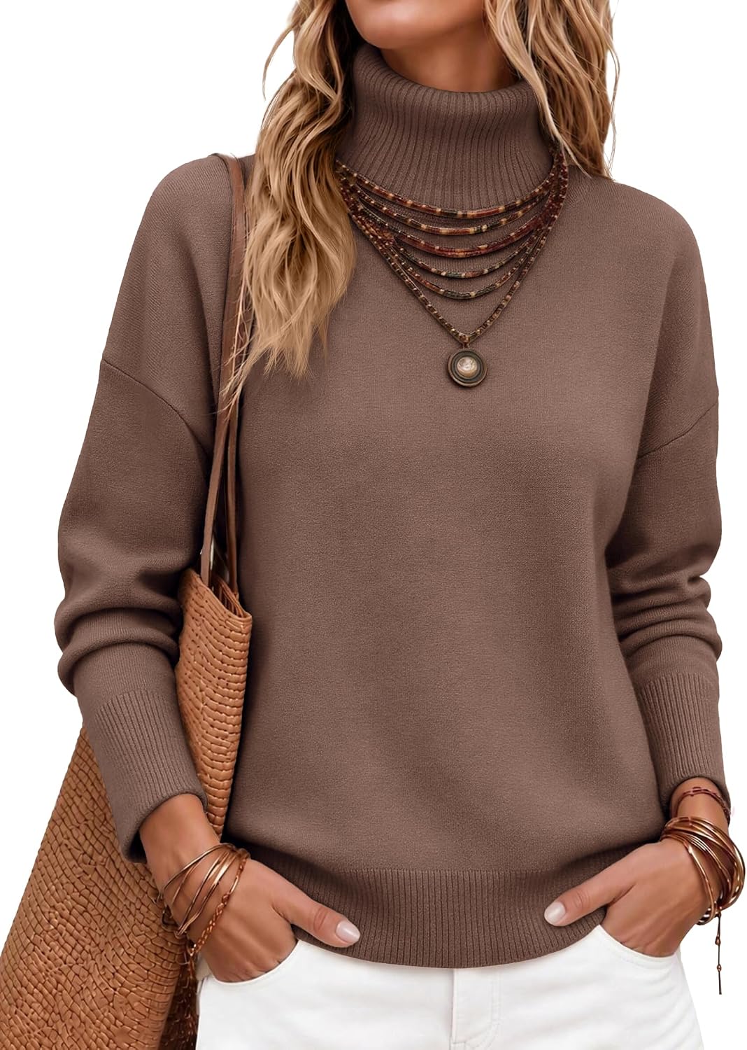 Detalle 2 de Zeagoo Women's Turtleneck Sweater with High-Low Hem