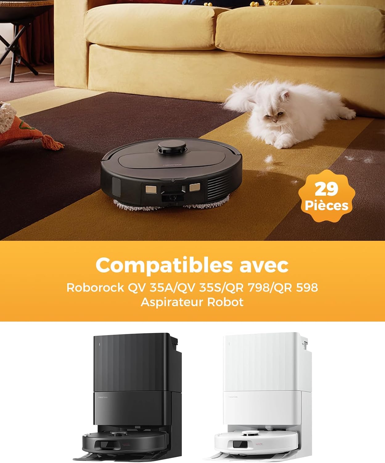 Thumbnail 1 de Yivy Kit de 29 accessoires QV35A pour Roborock QV35A / QV35S / QR598 / QR798