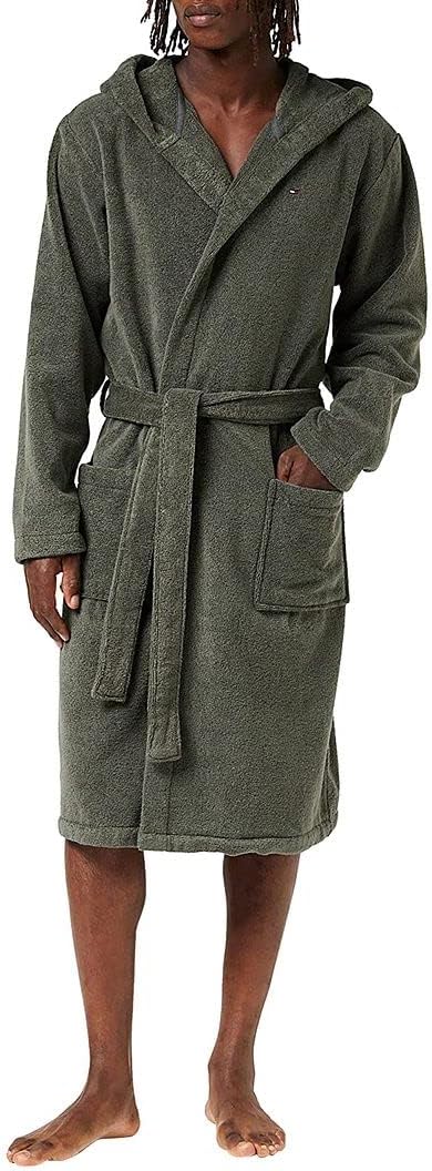 Detalle de Tommy Hilfiger Peignoir de Bain Homme Col Tissu Éponge — Confort intemporel et logo discret