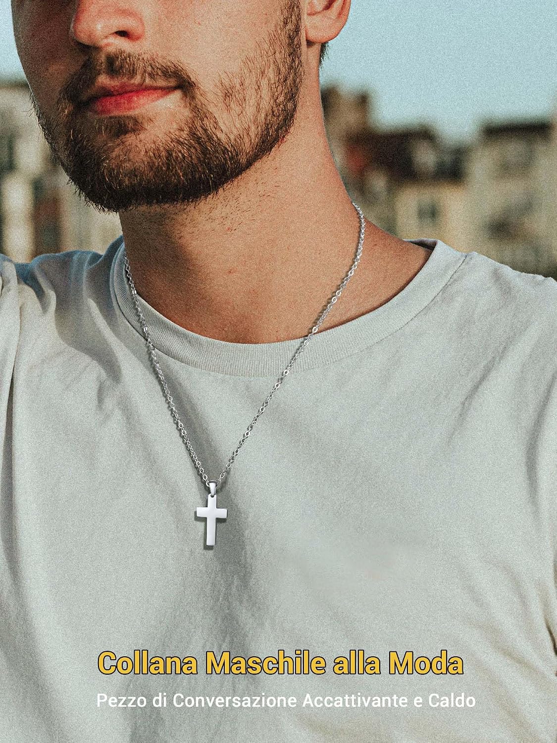 Detalle de PROSTEEL collana con pendente a croce in acciaio 316L, placcato oro – catena regolabile 50+5 cm