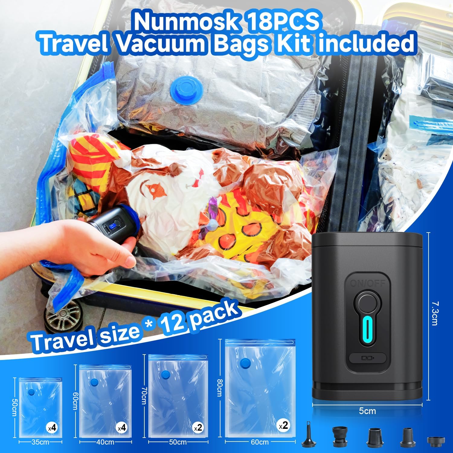 Thumbnail 1 de Nunemosk 12 Pack Vacuum Storage Bags with Wireless Electric Air Pump